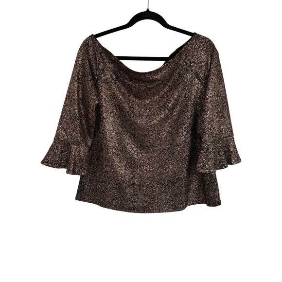 M&S Collection Women’s Copper Glitter Glam Bell Sleeve Boat Neck Drape Neck Lg - Picture 3 of 12